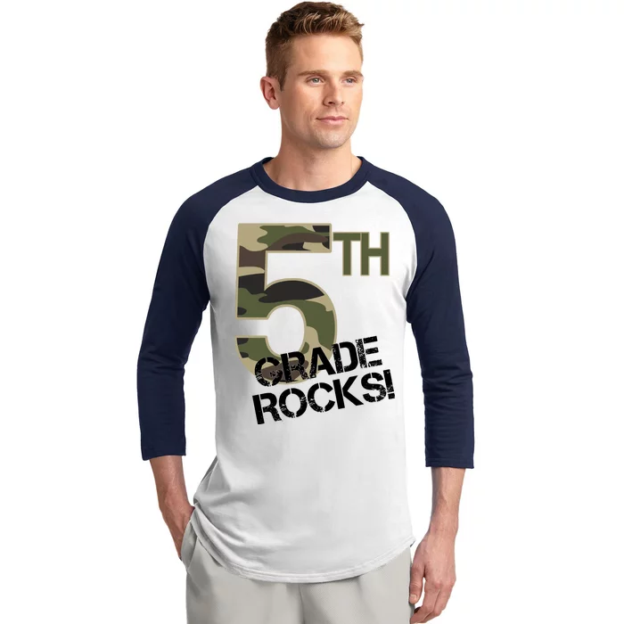 5th Grade Rocks Camo Baseball Sleeve Shirt