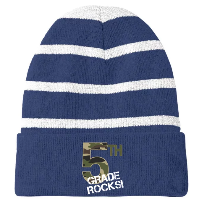 5th Grade Rocks Camo Striped Beanie with Solid Band