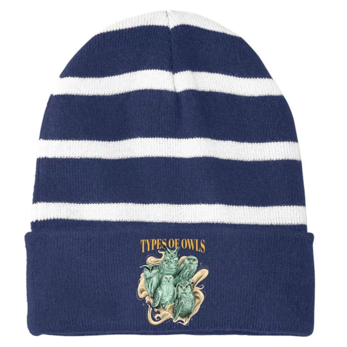 5 Types Of Owls Striped Beanie with Solid Band