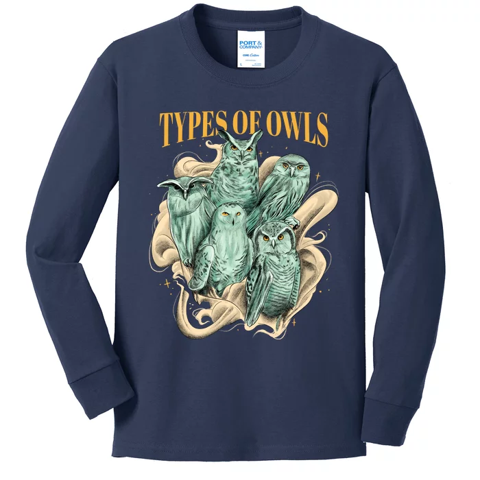 5 Types Of Owls Kids Long Sleeve Shirt