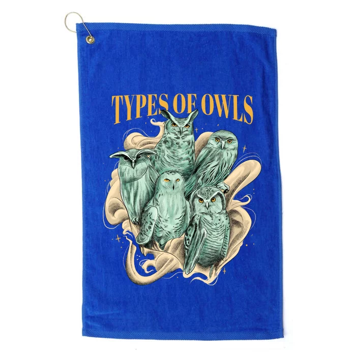 5 Types Of Owls Platinum Collection Golf Towel