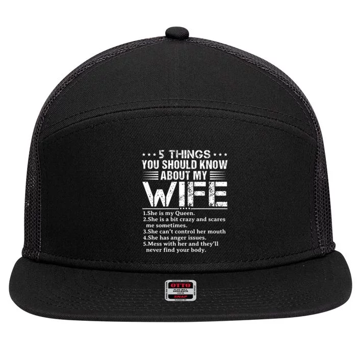 5 Things You Should Know About My Wife Husband 7 Panel Mesh Trucker Snapback Hat