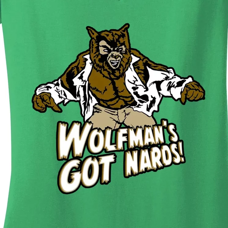 586 Wolfman&X27;S Got Nards Funny Monster 80s Movie Scary Horror Wolf 3 Women's V-Neck T-Shirt