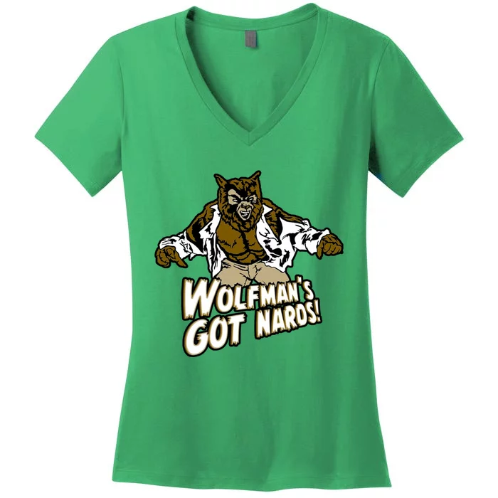 586 Wolfman&X27;S Got Nards Funny Monster 80s Movie Scary Horror Wolf 3 Women's V-Neck T-Shirt