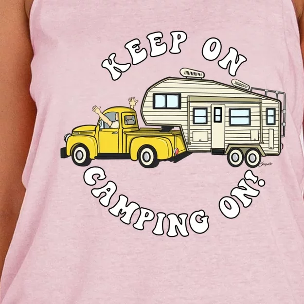 5th Wheel Keep On Camping On! Fifth Wheel Camper Gift Women's Knotted Racerback Tank