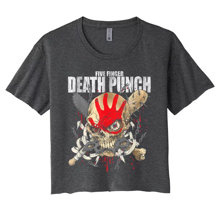 5FDP Warhead Skull Front Back Print Women's Crop Top Tee