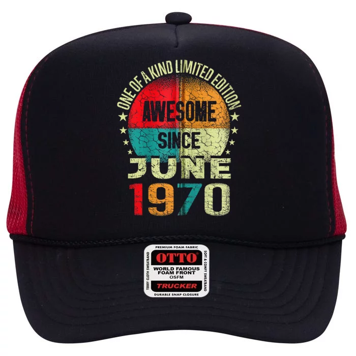 53 Years Awesome Since JUNE 1970 Vintage 53rd Birthday Gifts Zip High Crown Mesh Trucker Hat