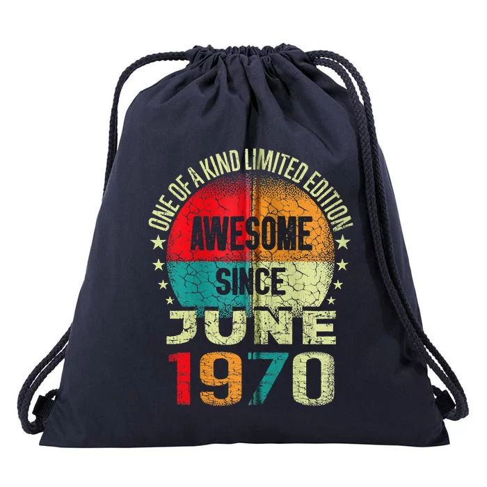 53 Years Awesome Since JUNE 1970 Vintage 53rd Birthday Gifts Zip Drawstring Bag