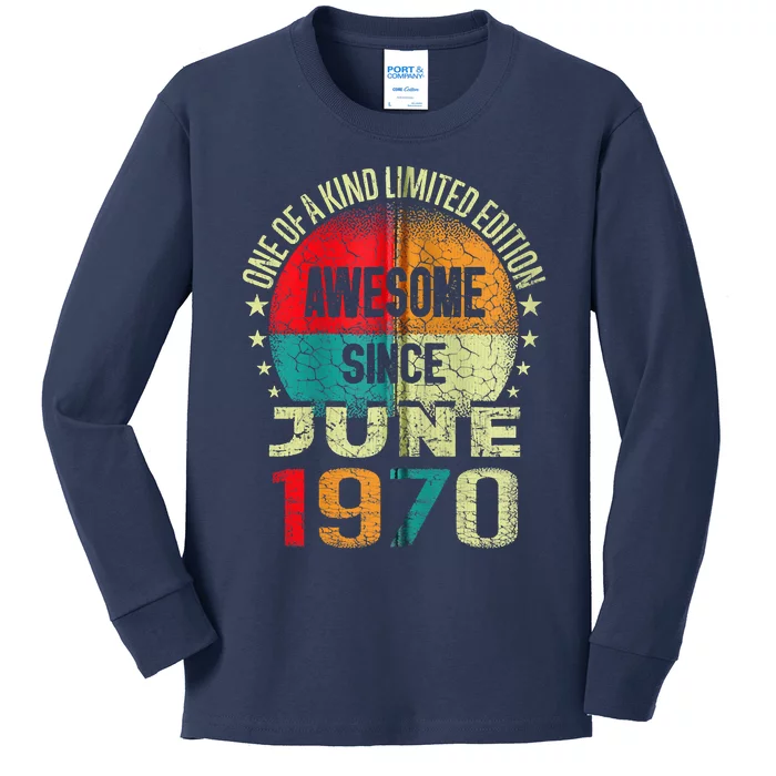 53 Years Awesome Since JUNE 1970 Vintage 53rd Birthday Gifts Zip Kids Long Sleeve Shirt