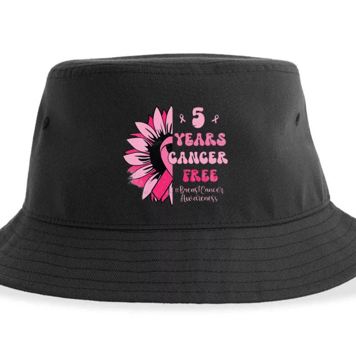 5 Year Cancer Free Breast Cancer Awareness Sunflower Women Sustainable Bucket Hat