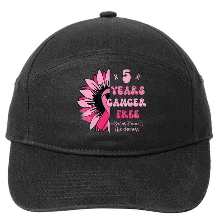 5 Year Cancer Free Breast Cancer Awareness Sunflower Women 7-Panel Snapback Hat