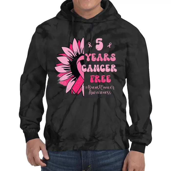 5 Year Cancer Free Breast Cancer Awareness Sunflower Women Tie Dye Hoodie