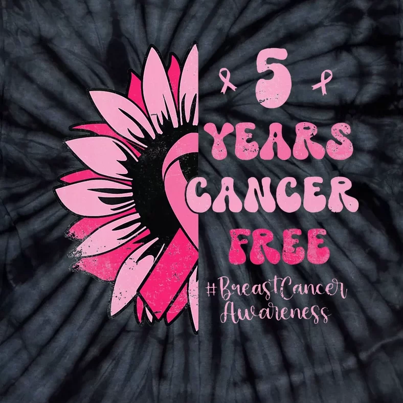 5 Year Cancer Free Breast Cancer Awareness Sunflower Women Tie-Dye T-Shirt