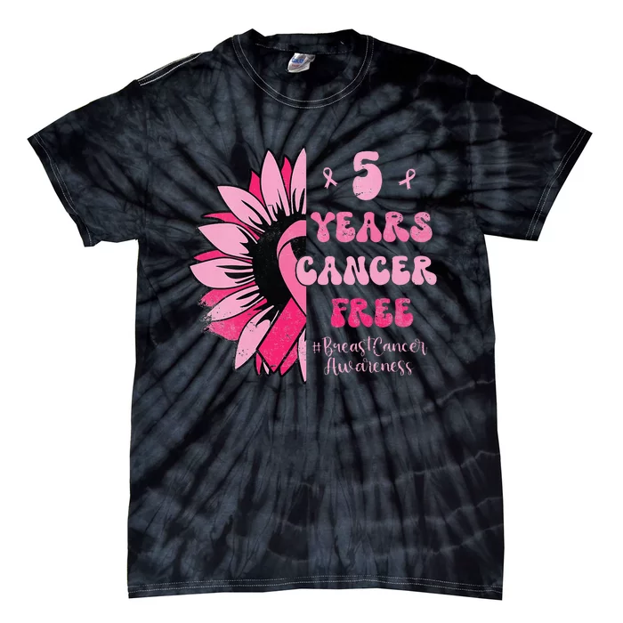 5 Year Cancer Free Breast Cancer Awareness Sunflower Women Tie-Dye T-Shirt