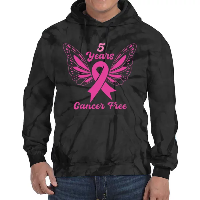 5 Year Cancer Free Breast Cancer Awareness Butterfly Women Tie Dye Hoodie