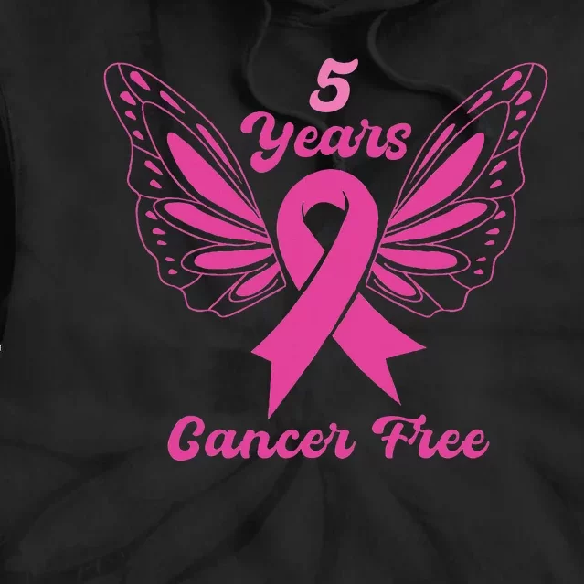 5 Year Cancer Free Breast Cancer Awareness Butterfly Women Tie Dye Hoodie