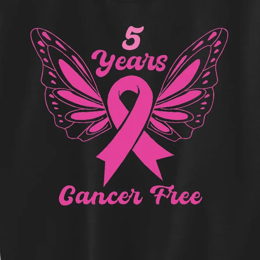 5 Year Cancer Free Breast Cancer Awareness Butterfly Women Kids Sweatshirt