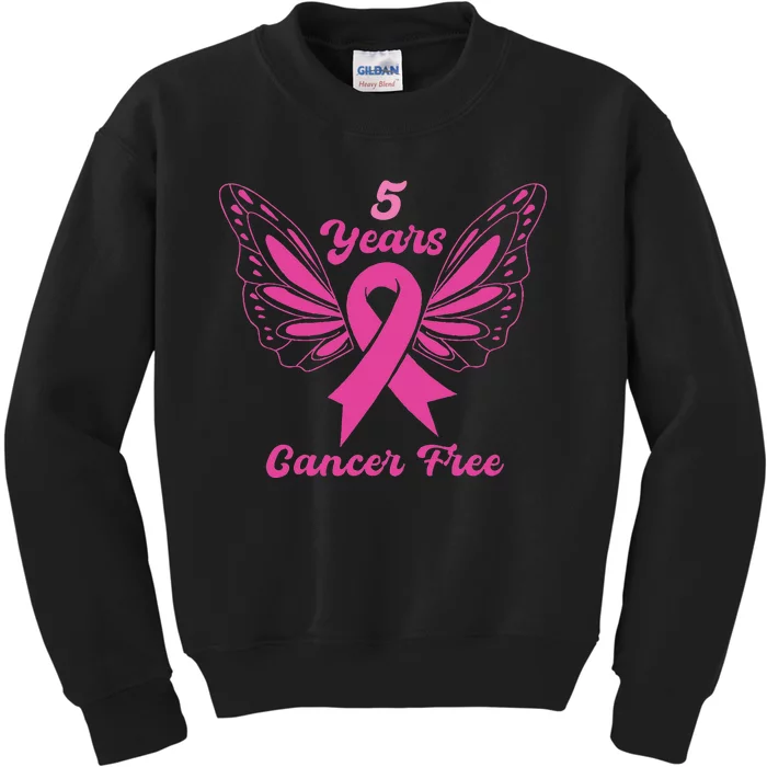 5 Year Cancer Free Breast Cancer Awareness Butterfly Women Kids Sweatshirt