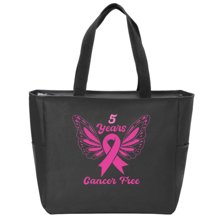 5 Year Cancer Free Breast Cancer Awareness Butterfly Women Zip Tote Bag