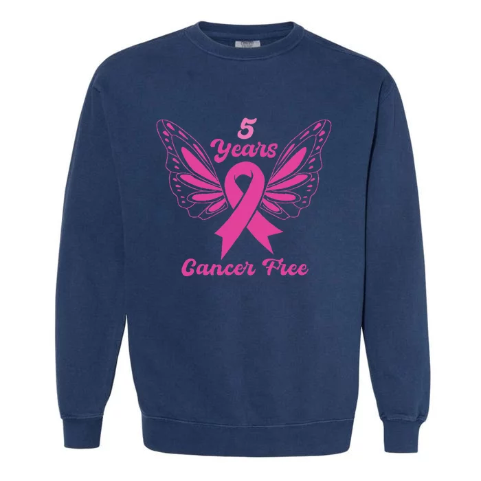 5 Year Cancer Free Breast Cancer Awareness Butterfly Women Garment-Dyed Sweatshirt