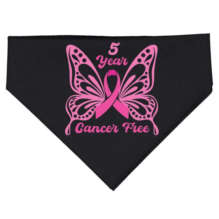 5 Year Cancer Free Breast Cancer Awareness Butterfly Women USA-Made Doggie Bandana