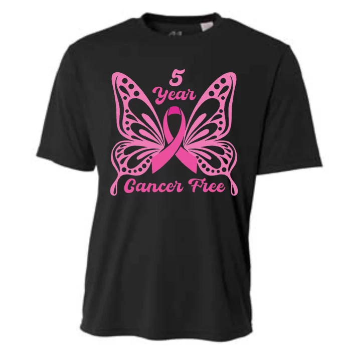 5 Year Cancer Free Breast Cancer Awareness Butterfly Women Cooling Performance Crew T-Shirt