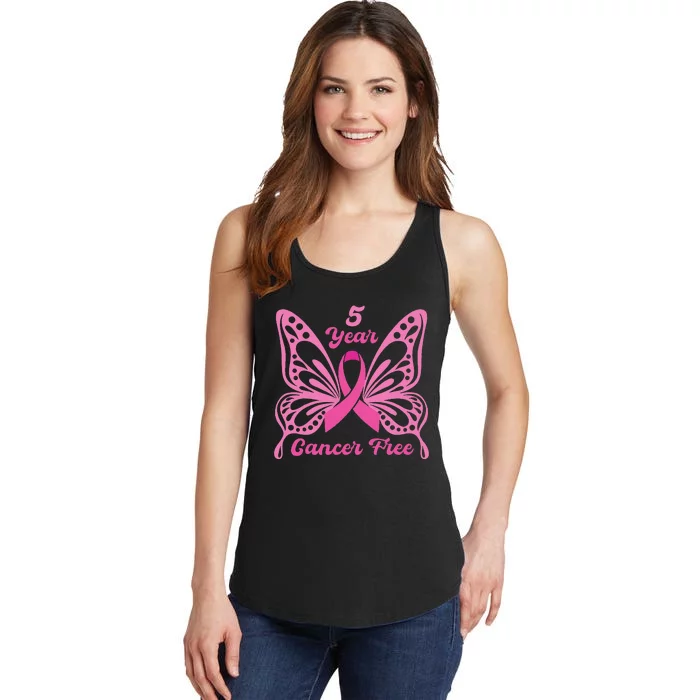 5 Year Cancer Free Breast Cancer Awareness Butterfly Women Ladies Essential Tank