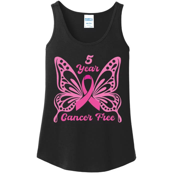 5 Year Cancer Free Breast Cancer Awareness Butterfly Women Ladies Essential Tank