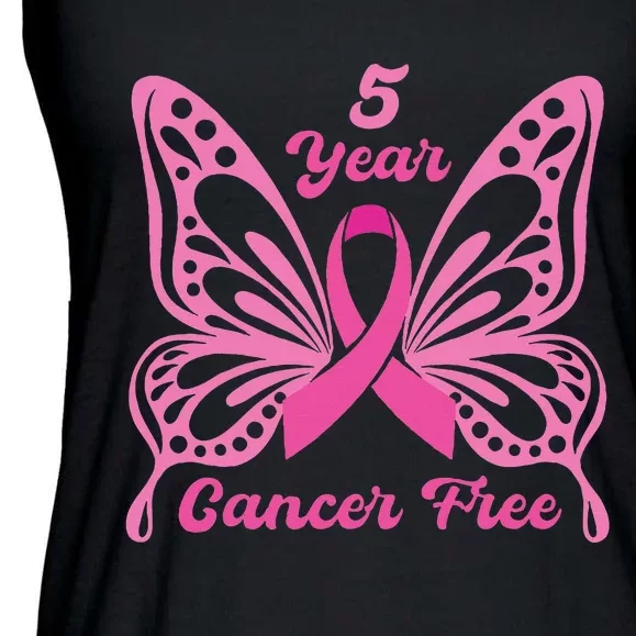 5 Year Cancer Free Breast Cancer Awareness Butterfly Women Ladies Essential Flowy Tank