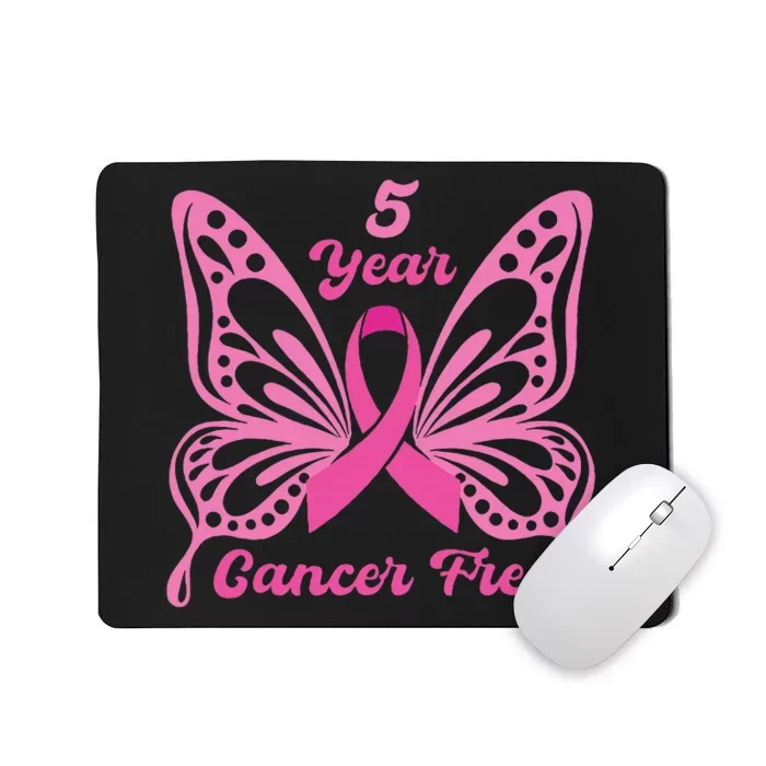 5 Year Cancer Free Breast Cancer Awareness Butterfly Women Mousepad