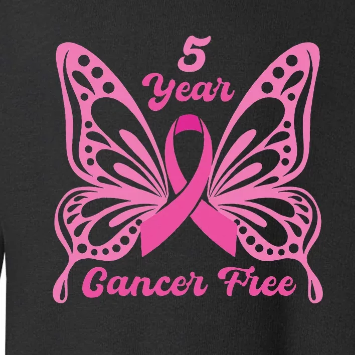 5 Year Cancer Free Breast Cancer Awareness Butterfly Women Toddler Sweatshirt