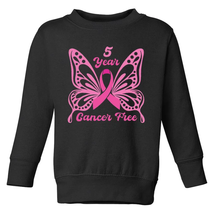 5 Year Cancer Free Breast Cancer Awareness Butterfly Women Toddler Sweatshirt