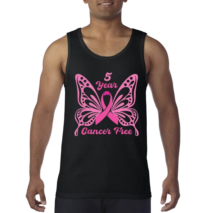 5 Year Cancer Free Breast Cancer Awareness Butterfly Women Tank Top