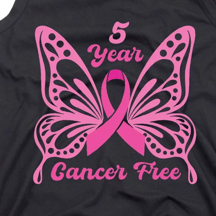 5 Year Cancer Free Breast Cancer Awareness Butterfly Women Tank Top