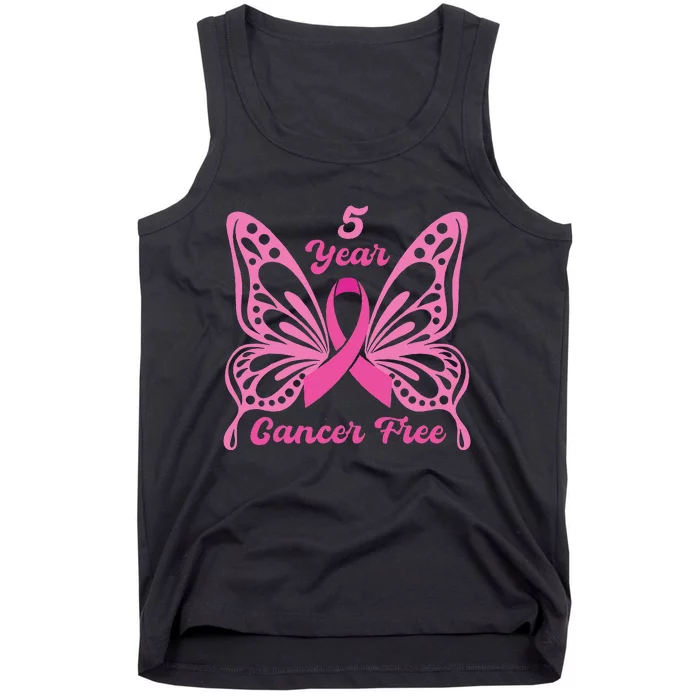 5 Year Cancer Free Breast Cancer Awareness Butterfly Women Tank Top