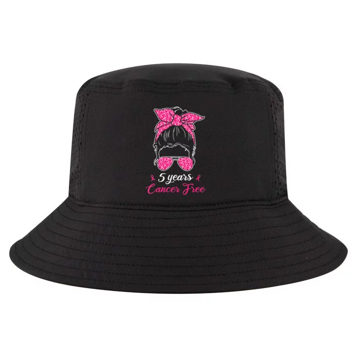 5 Year Cancer Free Breast Cancer Awareness Messy Bun Girl Cool Comfort Performance Bucket Hat