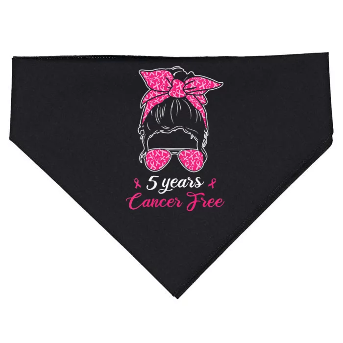 5 Year Cancer Free Breast Cancer Awareness Messy Bun Girl USA-Made Doggie Bandana