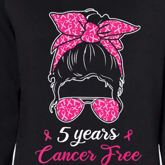 5 Year Cancer Free Breast Cancer Awareness Messy Bun Girl Womens California Wash Sweatshirt