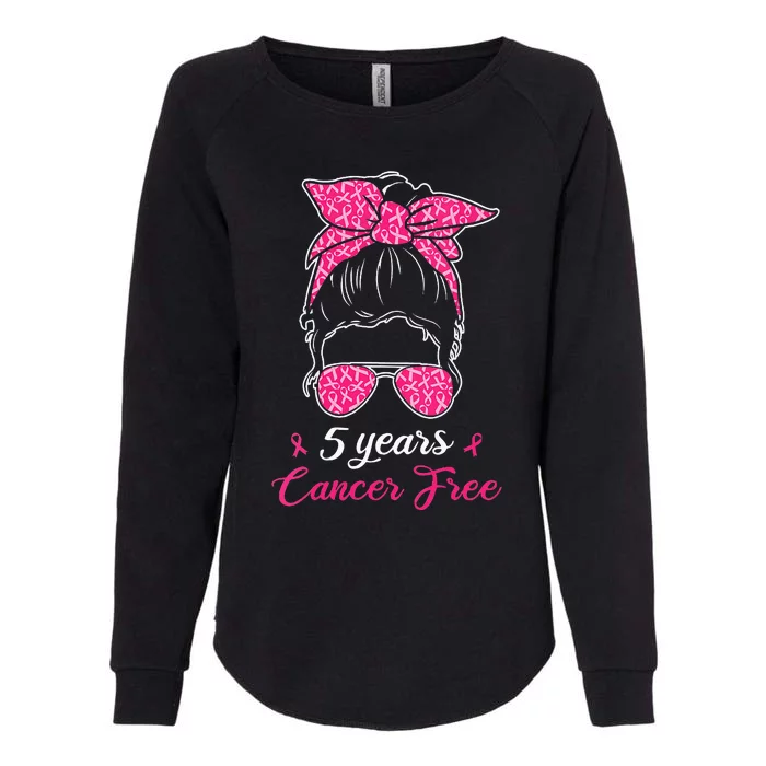 5 Year Cancer Free Breast Cancer Awareness Messy Bun Girl Womens California Wash Sweatshirt