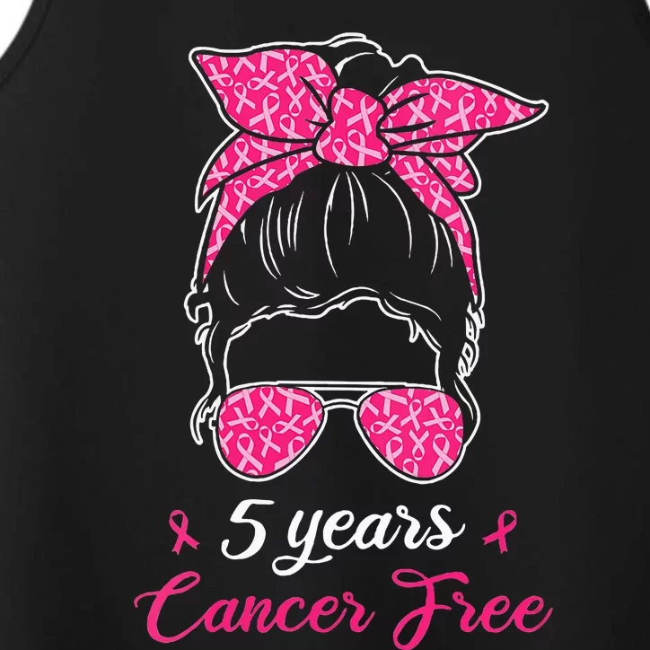 5 Year Cancer Free Breast Cancer Awareness Messy Bun Girl Performance Tank