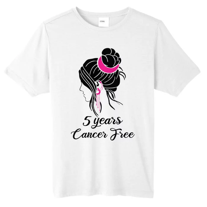 5 Year Cancer Free Breast Cancer Awareness Messy Bun Girl ChromaSoft Performance T-Shirt