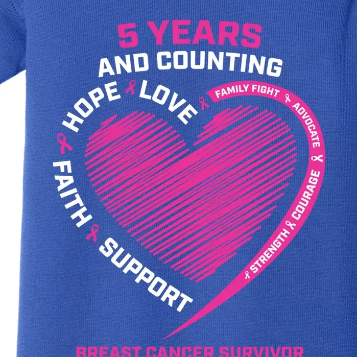 5 Years Cancer Free Funny Gift Pink Breast Cancer Survivor Funny Gift Baby Bodysuit