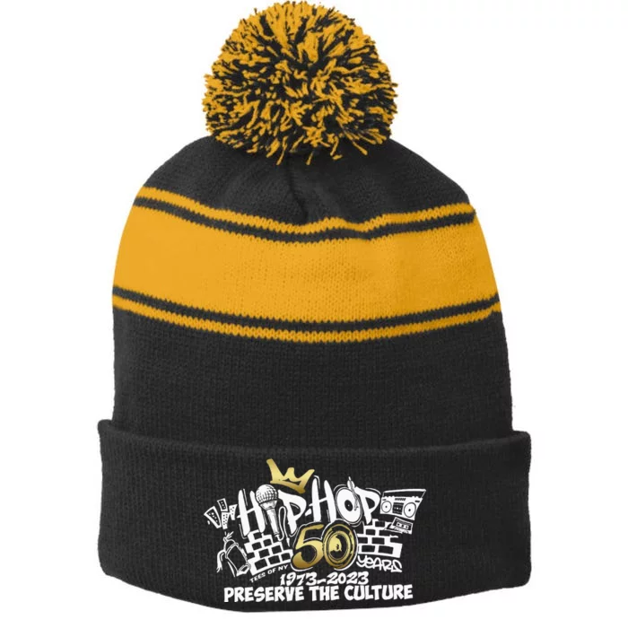 50 Years Hip Hop Preserve The Culture 50th Anniversary Stripe Pom Pom Beanie