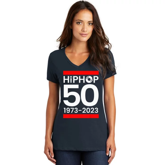 50 Years Hip Hop Retro 50th Anniversary Celebration Women's V-Neck T-Shirt