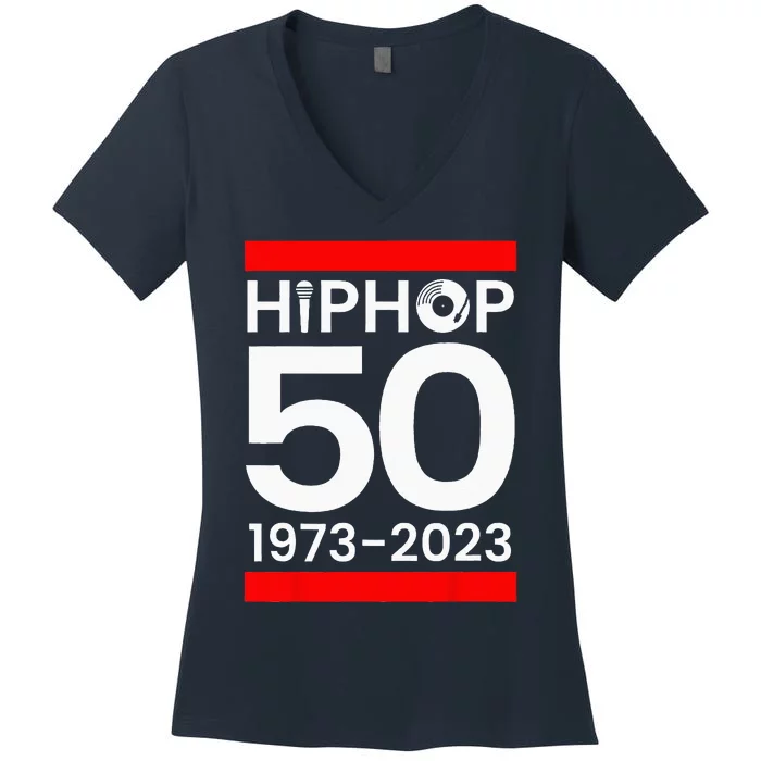 50 Years Hip Hop Retro 50th Anniversary Celebration Women's V-Neck T-Shirt