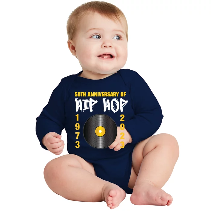 50 Years Hip Hop Vinyl Retro | 50th Anniversary Celebration Baby Long Sleeve Bodysuit