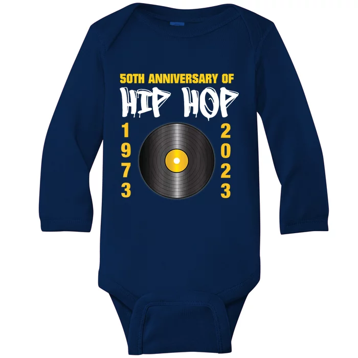 50 Years Hip Hop Vinyl Retro | 50th Anniversary Celebration Baby Long Sleeve Bodysuit