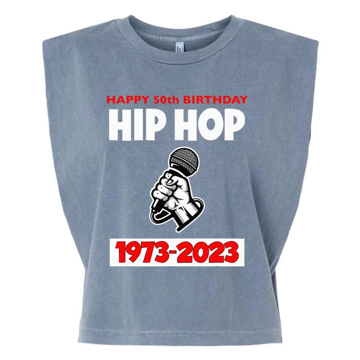 50 Years Hip Hop 50th Anniversary Retro Mic Garment-Dyed Women's Muscle Tee