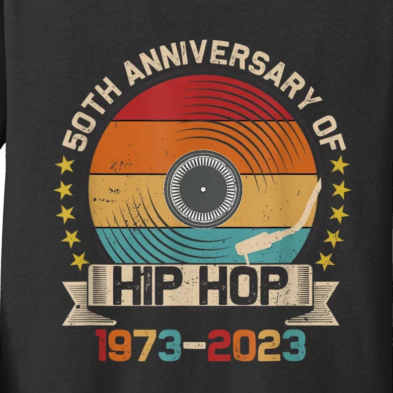 50 Years Hip Hop Vinyl Retro 50th Anniversary Celebration Kids Long Sleeve Shirt