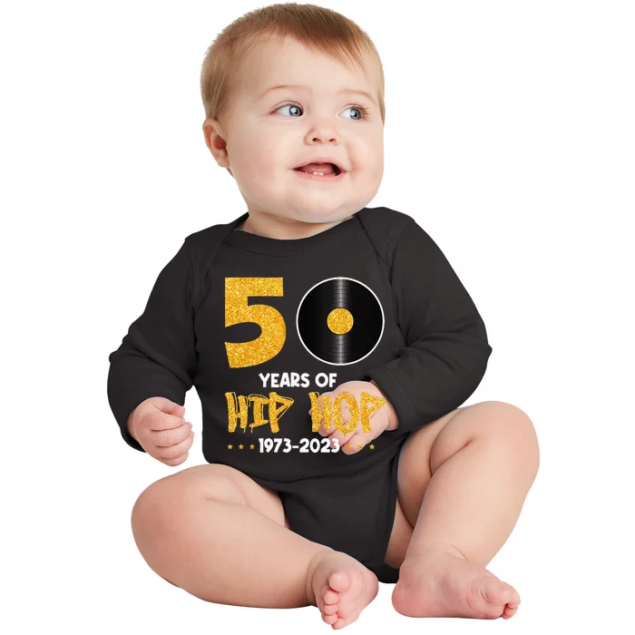 50 Years Hip Hop Vinyl Retro 50th Anniversary Celebration Baby Long Sleeve Bodysuit